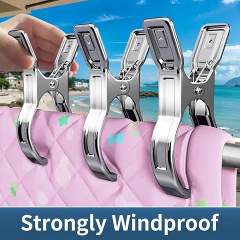 Stainless Steel Large Laundry Clips Windproof Clothes Pins For Quilts Blankets Clothes Drying Strong Grip Metal Clamps Home Use