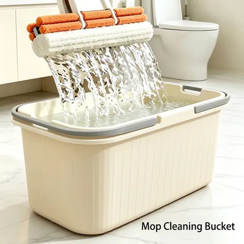 Thickened Rectangular Plastic Mop Bucket Large Capacity Cleaning Pail With Wheels And Portable Handle For Home Bathroom Floor Wash