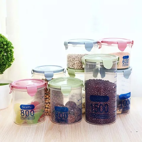 Airtight Plastic Food Storage Jar With Sealed Lid Kitchen Cereal Grain Container Transparent PP Box For Milk Powder
