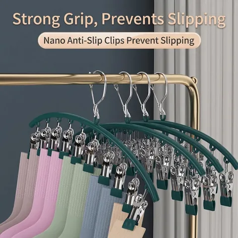 Stainless Steel Windproof Socks Drying Rack With 10 Clips Multi-functional Underwear Laundry Hanger Non-slip Space Saving Home Storage Organizer