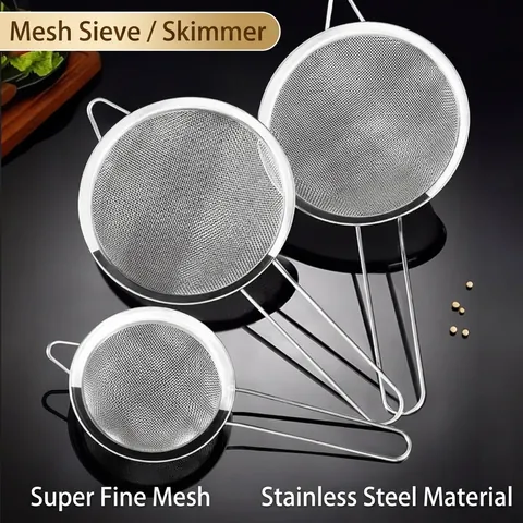 Stainless Steel Fine Mesh Strainer Kitchen Skimmer For Soy Milk Juice Soup Residue Filtering Long Handle Flour Sifter
