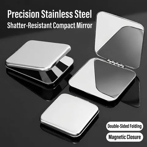 Portable Stainless Steel Makeup Mirror Folding Double Sided Mini Unbreakable Pocket Mirror For Travel Purses For Men Women