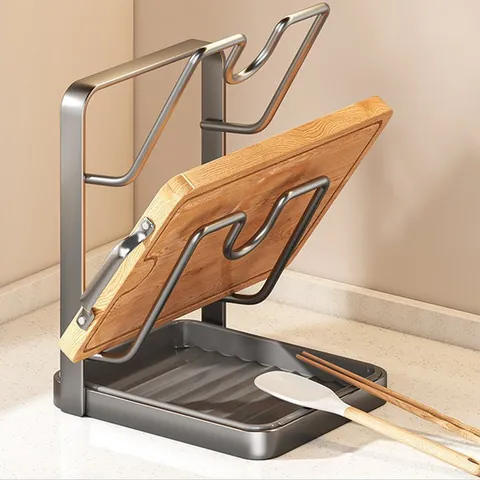 Countertop Pot Lid Rack Carbon Steel Kitchen Storage Organizer With Drip Tray For Cutting Board Spatula Multi Tier