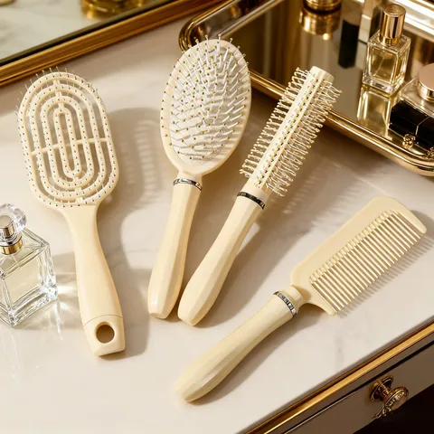 Professional Cream Air Cushion Massage Hair Brush Vented Styling Comb Round Volumizing Brush Flat Detangling Comb For Women