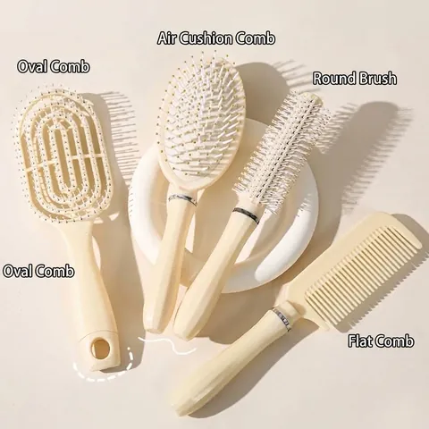 Professional Cream Air Cushion Massage Hair Brush Vented Styling Comb Round Volumizing Brush Flat Detangling Comb For Women