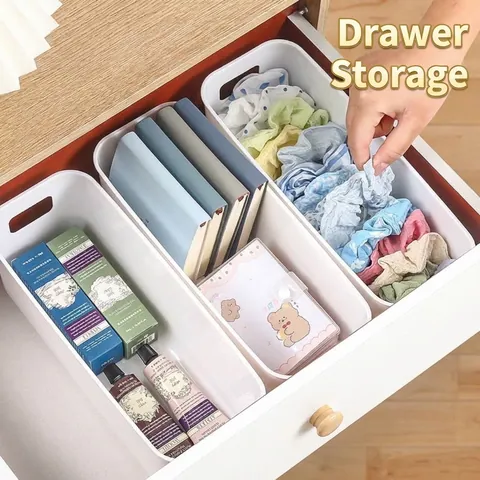 Minimalistische Rechteckige PP Schreibtisch Aufbewahrungsbox Mit Hohlgriff Für Schubladen Make-up Schreibwaren Wohnheim Organizer