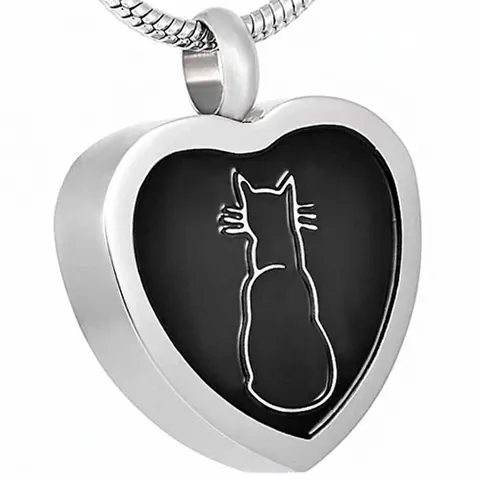 Collier d'Urne de Crémation en Acier Inoxydable en Forme de Cœur pour Cendres d'Animaux Pendentif Commémoratif Chat Avec Kit de Remplissage