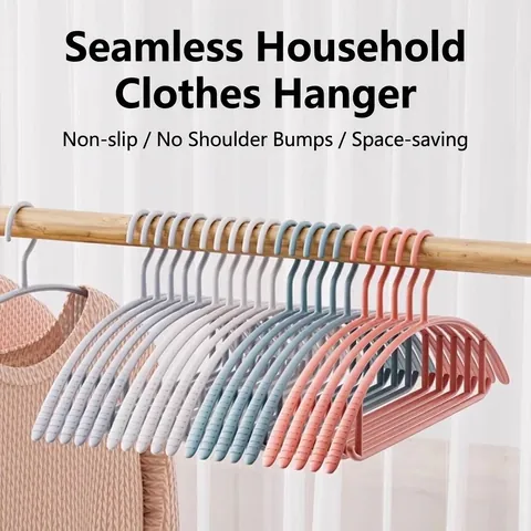 Seamless Non-Slip Plastic Clothes Hanger Wide Arc Shoulder Support No Bumps Clothes Drying Rack Space Saving Hangers