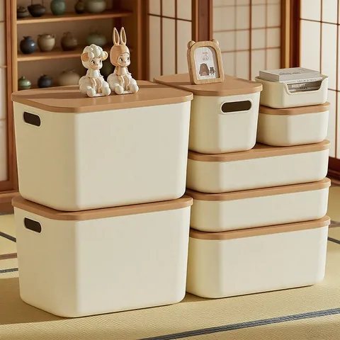 Modern Minimalist Plastic Storage Box With Lid Stackable Rectangular Organizer For Home Kitchen Office Desktop Miscellaneous Toy Snack Organizer Bin