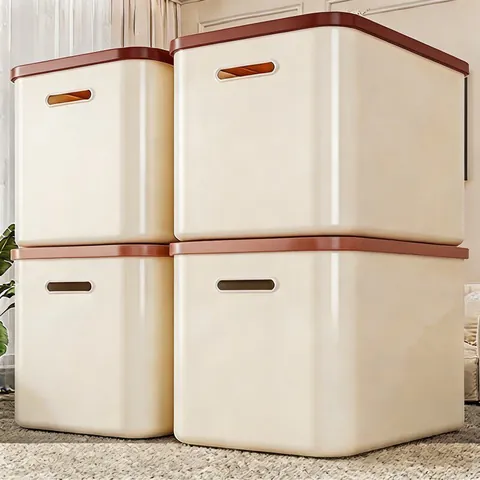 Modern Minimalist Plastic Storage Box With Lid Stackable Rectangular Organizer For Home Kitchen Office Desktop Miscellaneous Toy Snack Organizer Bin