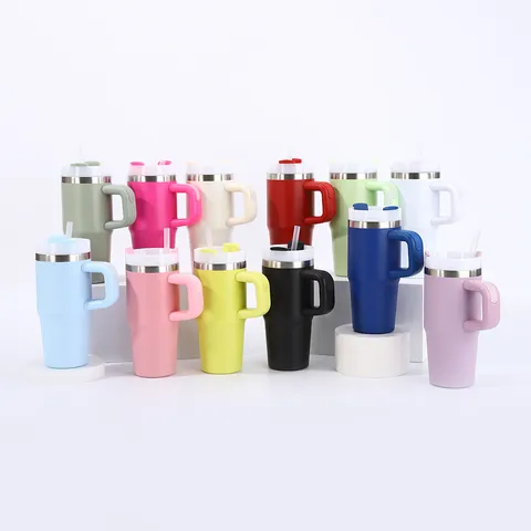 Stainless Steel Vacuum Insulated Car Tumbler With Handle And Straw Portable Cold Insulation Cup For Coffee Water Car Travel
