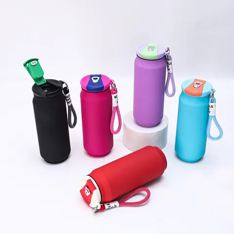 Soda Can Shaped Stainless Steel Vacuum Flask Portable Travel Mug With Lanyard 304 Inner 201 Outer Insulated Water Bottle For Sports Office Home