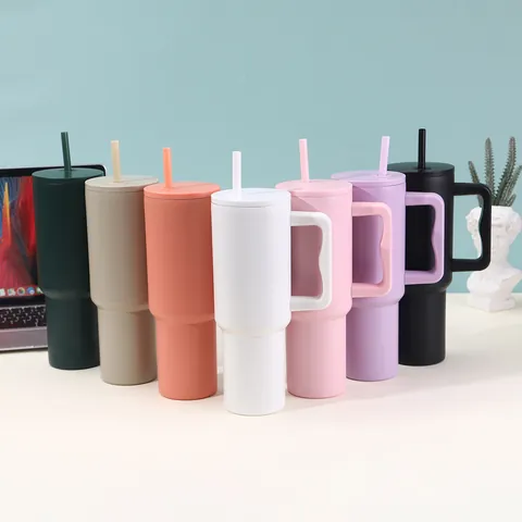 Vacuum Insulated Stainless Steel Tumbler With Handle And Straw Large Capacity Car Mug Thermal Cup For Travel Office Outdoor