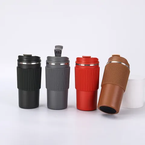 304 Stainless Steel Vacuum Insulated Coffee Mug With Straw Protective Leather Sleeve Portable Leakproof 500ml Travel Water Cup