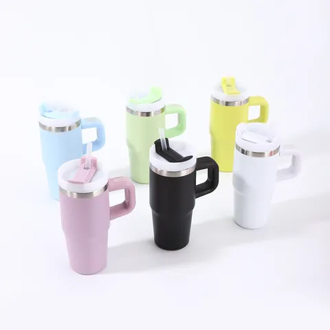 Stainless Steel Vacuum Insulated Car Tumbler With Handle And Straw Portable Cold Insulation Cup For Coffee Water Car Travel