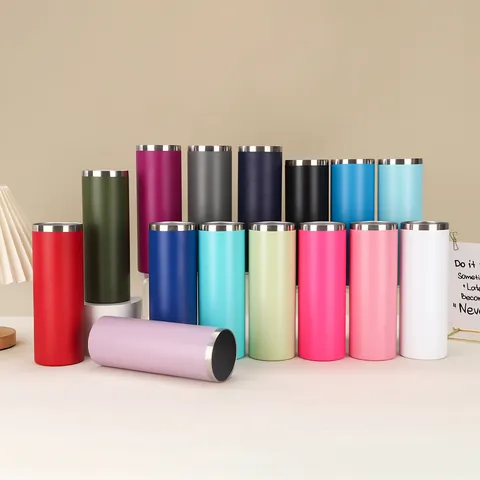 20oz Pulverbeschichteter Edelstahl Vakuum Isoliert Trinkbecher Große Kapazität Tragbare Auto Wasserflasche Reisebecher Gerader Körper Flasche