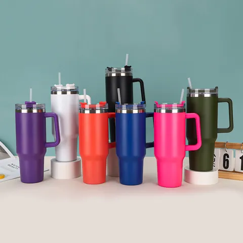 40oz Vacuum Insulated Tumbler With Handle And Straw Double Wall Stainless Steel Car Mug Travel Coffee Cup For Hot Cold Drinks