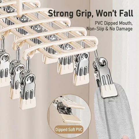 Stainless Steel Multi Clip Drying Rack Anti Slip Laundry Hanger Space Saving Clothes Organizer For Socks Underwear Dipped Coating