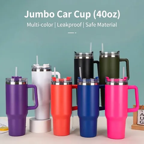 40oz Vacuum Insulated Tumbler With Handle And Straw Double Wall Stainless Steel Car Mug Travel Coffee Cup For Hot Cold Drinks