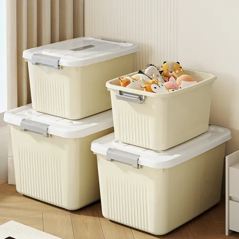 Large Capacity Plastic Clothing Storage Box With Lid And Buckle Stackable Home Dormitory Organizer For Toys Clothes Books