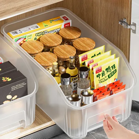 Drawer Type Cabinet Storage Box Rectangular Plastic Organizer For Kitchen Cupboard Tabletop Pantry Snacks Sundries Household Thickened PP Storage Basket