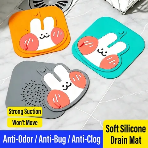 Silicone Bathroom Drain Cover Mat Cartoon Rabbit Deodorant Hair Filter Anti-Clogging Sewer Mat For Kitchen Toilet Home