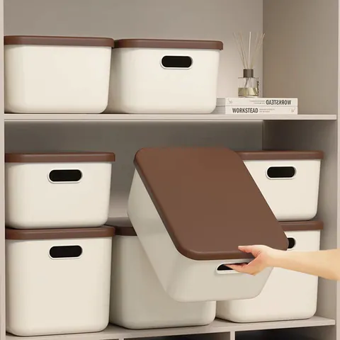 Schreibtisch Aufbewahrungsbox Kunststoff Organisationskorb Mit Deckel Rechteckiger Make-up Snack Behälter Für Küche Haushalt