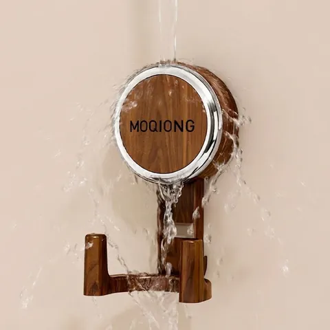 Modern Walnut Wood Grain Vacuum Suction Cup Hook ABS Rotating Punch Free Wall Hook For Bathroom Kitchen Storage Hook
