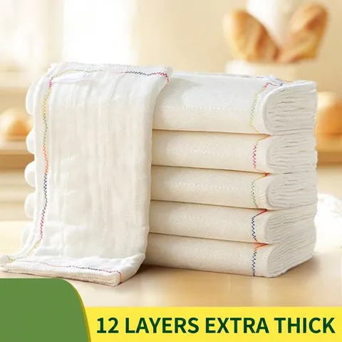Thickened Cotton Gauze Dishcloth Highly Absorbent Kitchen Cleaning Cloth With Rainbow Edge For Washing Dishes Household Kitchen Tool