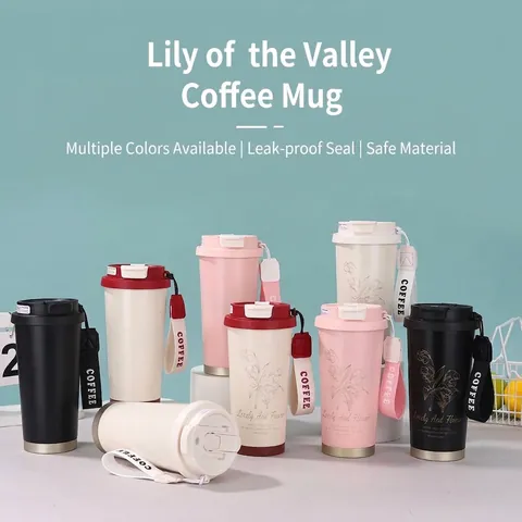 316 Edelstahl Maiglöckchen Isolierter Kaffeebecher Mit Tragbare Seil Doppeltrinkdeckel Vakuumflasche Für Draußen