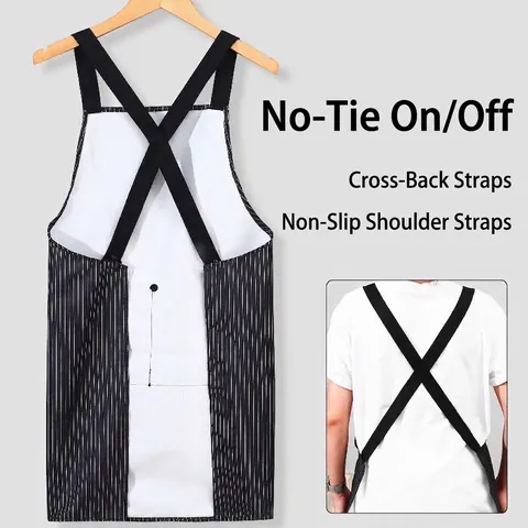 Waterproof Oil-Proof Striped Kitchen Apron Cross Back Design With Detachable Hand Towel Home Restaurant Cooking Bib