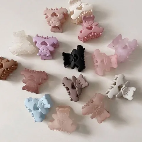 Pince à Cheveux Ours Mignon Style INS Coréen Mat Couleur Morandi avec Découpe en Cœur pour Femme Fille Accessoires Cheveux