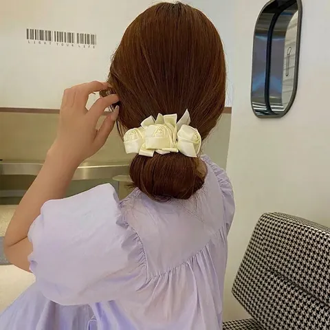 Vintage Satin Rose Flower Deft Bun Maker For Women Elegant Korean Style Ribbon Bow Hair Bun Maker Lazy Hair Styling Tool
