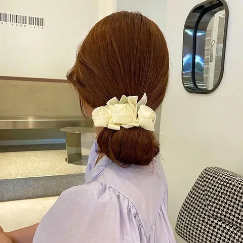 Vintage Satin Rose Flower Deft Bun Maker For Women Elegant Korean Style Ribbon Bow Hair Bun Maker Lazy Hair Styling Tool