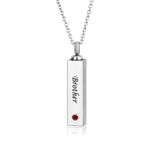 Stainless Steel Geometric Cube Urn Necklace For Ashes Memorial Cremation Jewelry Pendant Engraved Brother With Birthstone Rhinestone Unisex