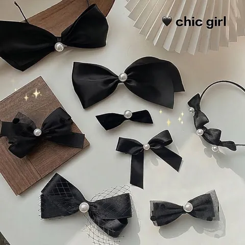 Elegant Black Mesh Bow Hair Clip For Women Sweet Satin Bowknot Hairpin With Artificial Pearl Decoration Chic French Style Hair Accessories