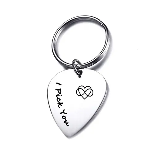 Minimalist I Pick You Stainless Steel Guitar Pick Keychain For Music Lovers Infinity Heart Charm Key Ring Gift Jewelry