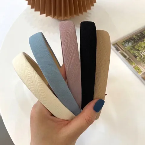 Cerchietto in Tessuto con Motivo a Spiga Colore Morandi Stile Coreano Semplice Fascia Stretta per Capelli Donna Moda