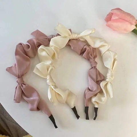 Korean Style Satin Bow Headband For Women Ruched Pleated Silk Smooth Hair Hoop Wide Elegant Hair Accessories For Daily Party
