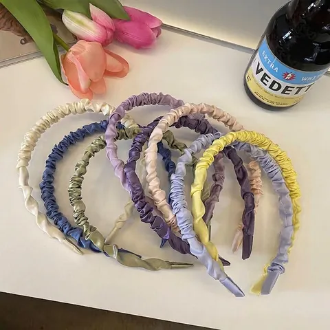 Cerchietto in Raso Increspato Stile Korean Ins per Donna Elegante Fascia per Capelli in Tessuto Pieghettata Stretta Accessori Capelli