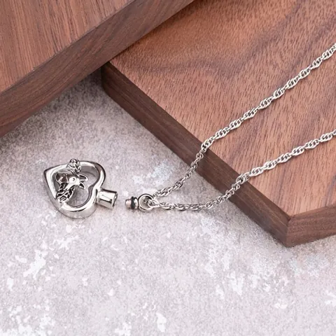 Stainless Steel Heart Urn Necklace Memorial Keepsake Pendant With Tree Of Life German Shepherd Relief For Pet Ashes Men Women Jewelry Gift