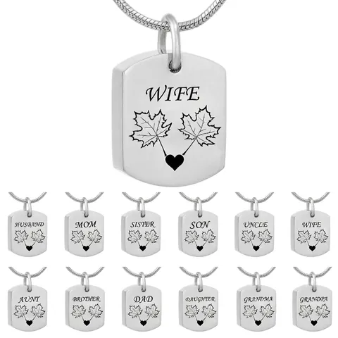 Stainless Steel Cremation Urn Necklace For Ashes Memorial Keepsake Pendant With Heart Maple Leaf Engraved Jewelry
