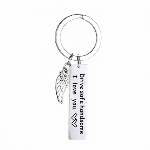 Edelstahl Drive Safe Handsome I Love You Gravur Bar Schlüsselanhänger Mit Engelsflügel Herz Anhänger Für Ehemann Freund Geschenk