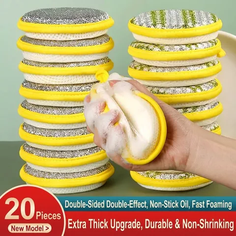 Double Sided Kitchen Cleaning Sponge Scrubbing Pad Round Dishwashing Sponge For Pot Pan Household Cleaning Tools