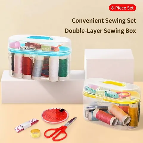Portable Household Sewing Kit Double Layer Storage Box Needle Thread Scissor Tape Measure Thimble Home Travel Repair Tools