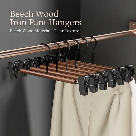 Beukenhout IJzer Broekenrek Antislip Broekhanger Met Clips Draaibare Haak Kledingkast Opberger Voor Broeken Rokken Modern