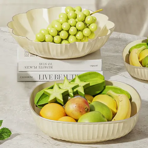 Cream Style Plastic Fruit Plate Light Luxury Decorative Serving Bowl For Living Room Coffee Table Snacks Candy Tray