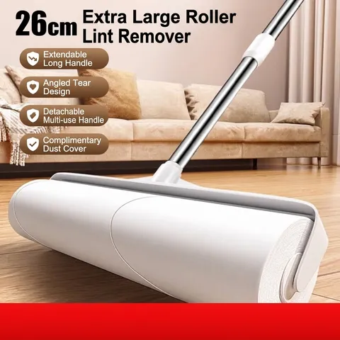 Extendable Long Handle Lint Roller Heavy Duty Sticky Dust Remover Cleaner With Replaceable Adhesive Paper Roll For Carpet Floor Pet Hair Dust Removal Home Cleaning Tool