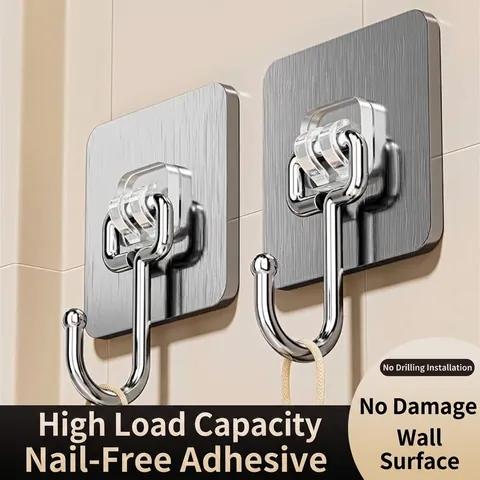 Strong Adhesive Wall Hooks Heavy Duty Stainless Steel No Drilling For Dorm Bathroom Kitchen Multi Color Seamless Wall Hanger