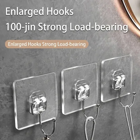 Strong Adhesive Wall Hooks Heavy Duty Stainless Steel PVC Hooks Waterproof No Drilling Transparent Brushed Hooks For Kitchen Bathroom Door